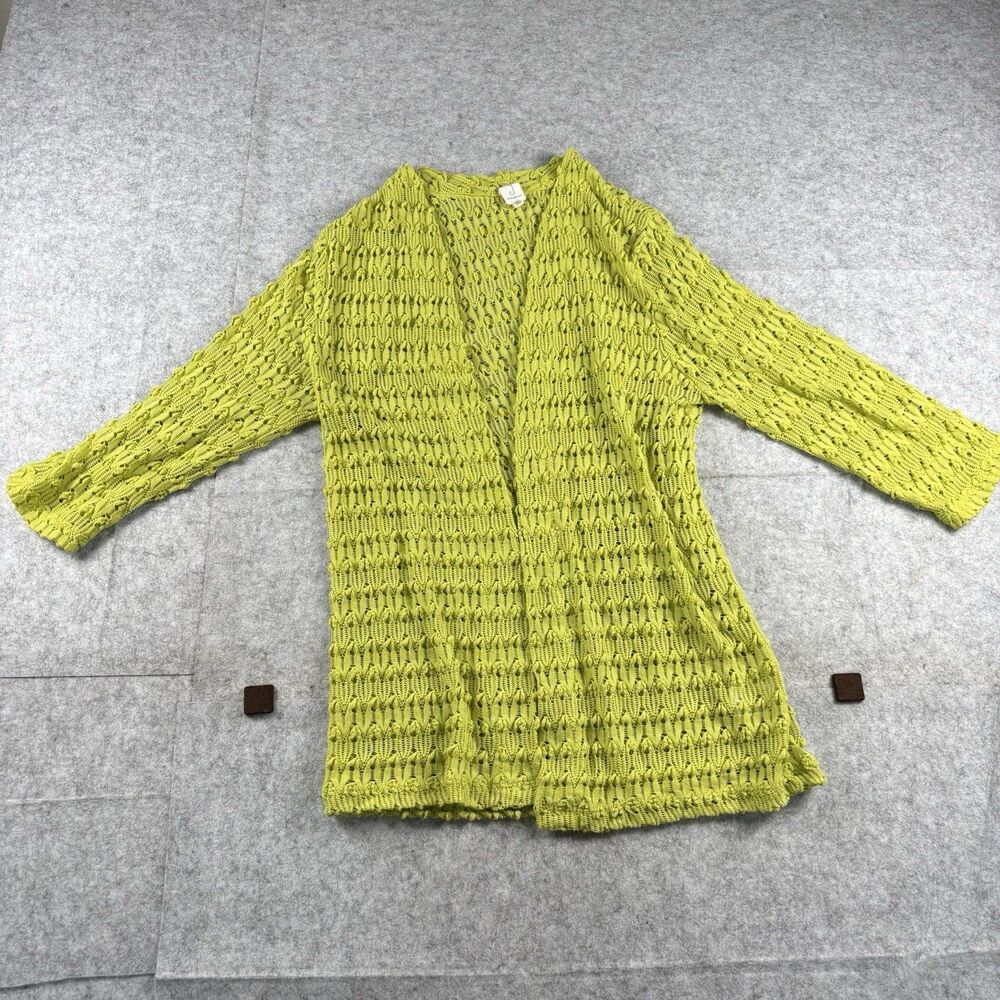 Vintage Jones New York Lime Green Chartreuse Open-Knit Cardigan Womens Medium
